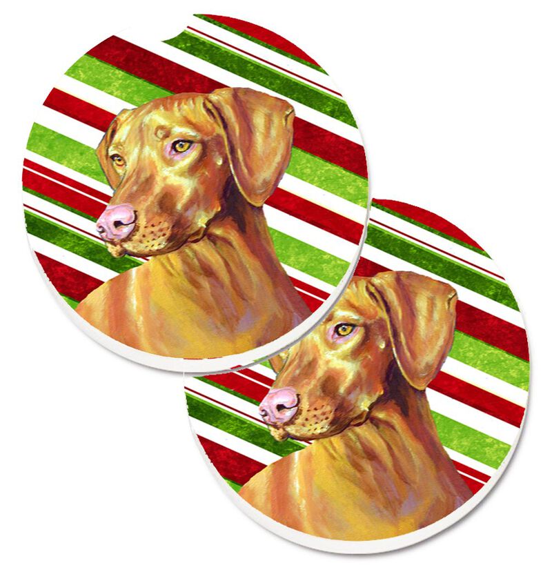 Caroline's Treasures Vizsla Candy Cane Holiday Christmas Set of 2 Cup Holder Car Coasters LH9235CARC, 2.56, Multicolor image number 0