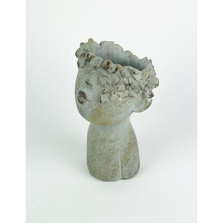 Set Of 2 Pucker Up Junior Kissing Face Weathered Finish Concrete Head Planter