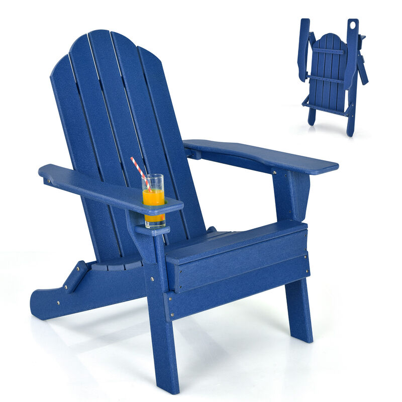 Foldable Weather Resistant Patio Chair with Built-in Cup Holder