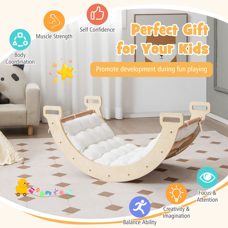 2-in-1 Arch Rocker with Soft Cushion for Toddlers-Natural
