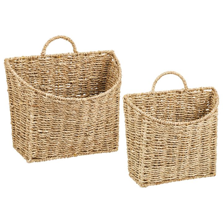 mDesign Woven Seagrass Hanging Wall Storage Basket - Set of 2 - Natural