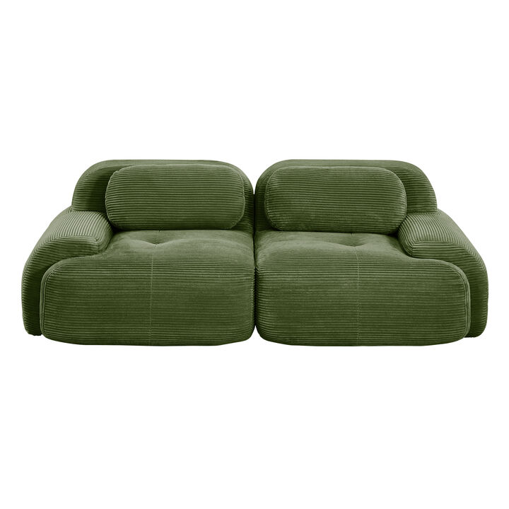82 Inch Modular Corduroy Sofa, Curved Armrests, Anti-Slip Base, High-Resilience Cushion, No Assembly, for Audiovisual Room