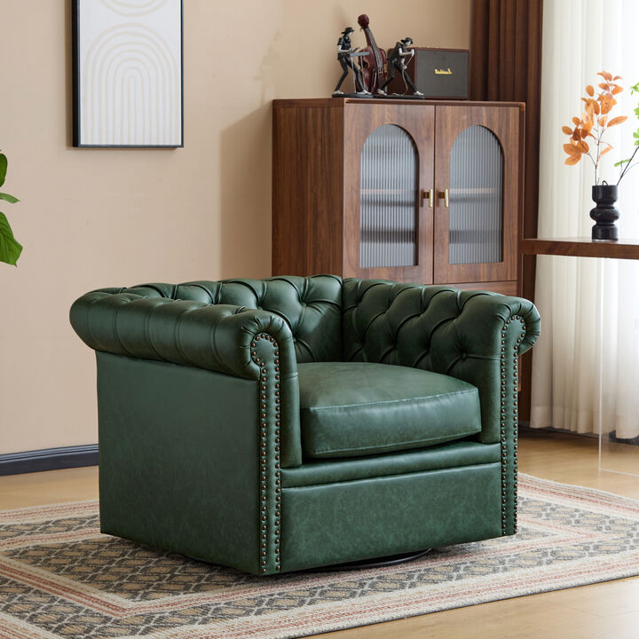 Christopher Knight Home Enzo Upholstered Button Tufted Swivel Club Chair with Roll Arms