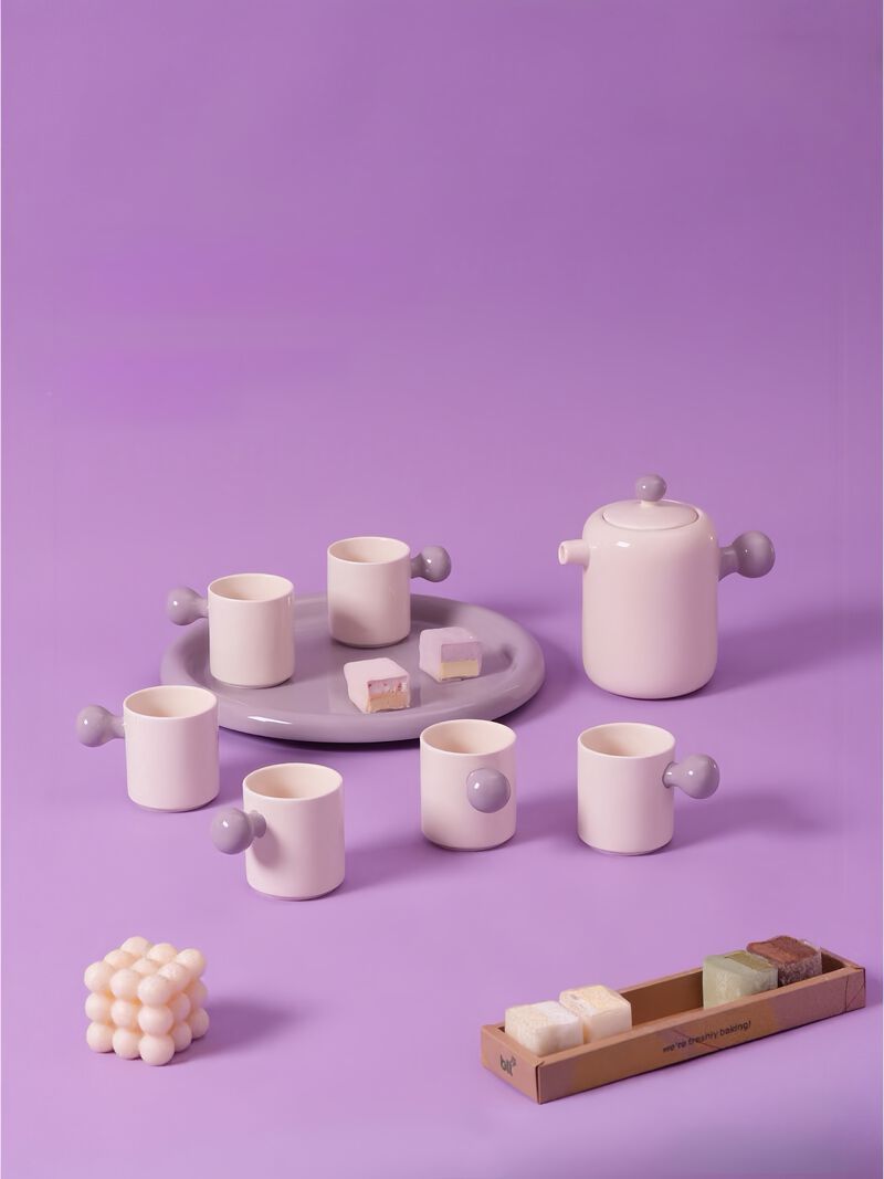 Toffee  Ceramic Tea Pot Tea Cup Set of 8 Pcs with 1 pot, 1 tray & 6 cups image number 1