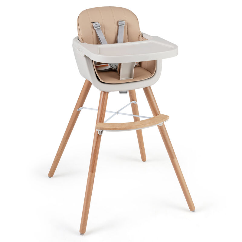 6 in 1 Baby Highchair with Adjustable Legs and Safety Harness, Wooden Convertible Seat image number 0