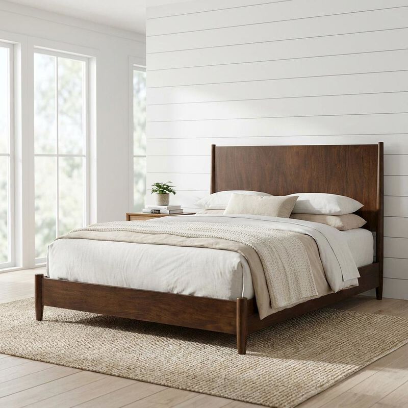 Alpine Furniture Flynn Mid Century Modern Standard King Panel Bed, Walnut image number 2