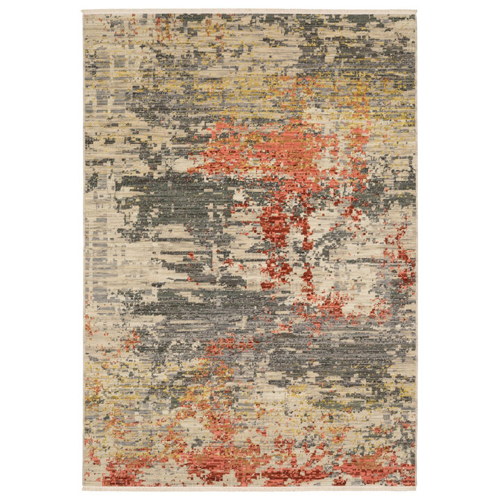 HomeRoots Abstract Area Rug With Fringe