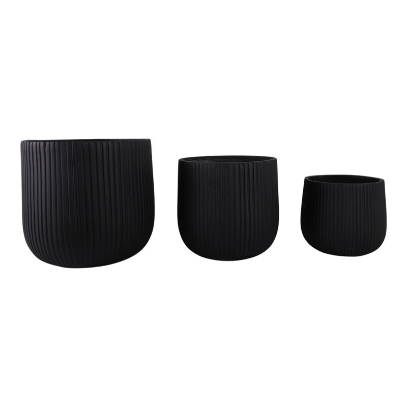 S/3 11/14/18" Ribbed Resin Planters, Black image number 0