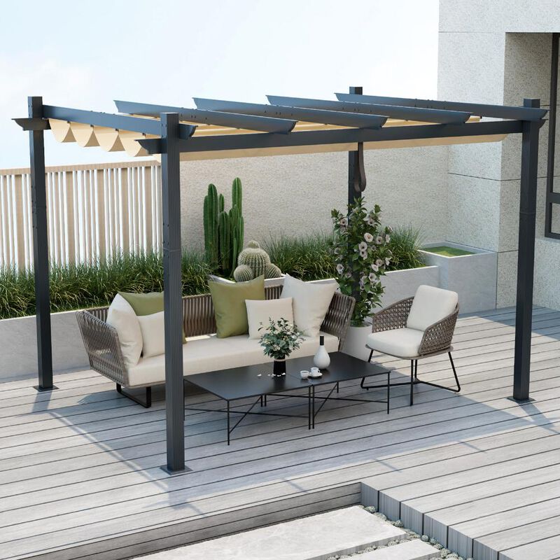Modern Outdoor Sturdy Pergola Gazebo with Retractable Canopy image number 3