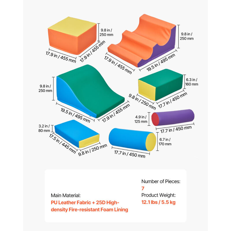 Soft Foam Climbing Toys for Toddlers, 7-Piece Indoor Play Set for Preschoolers
