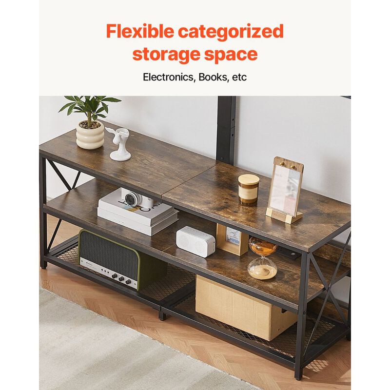 Entertainment Center with TV Mount for Up to 75 Inch TVs, 3-Tier Storage & Power Outlet-Brown image number 3