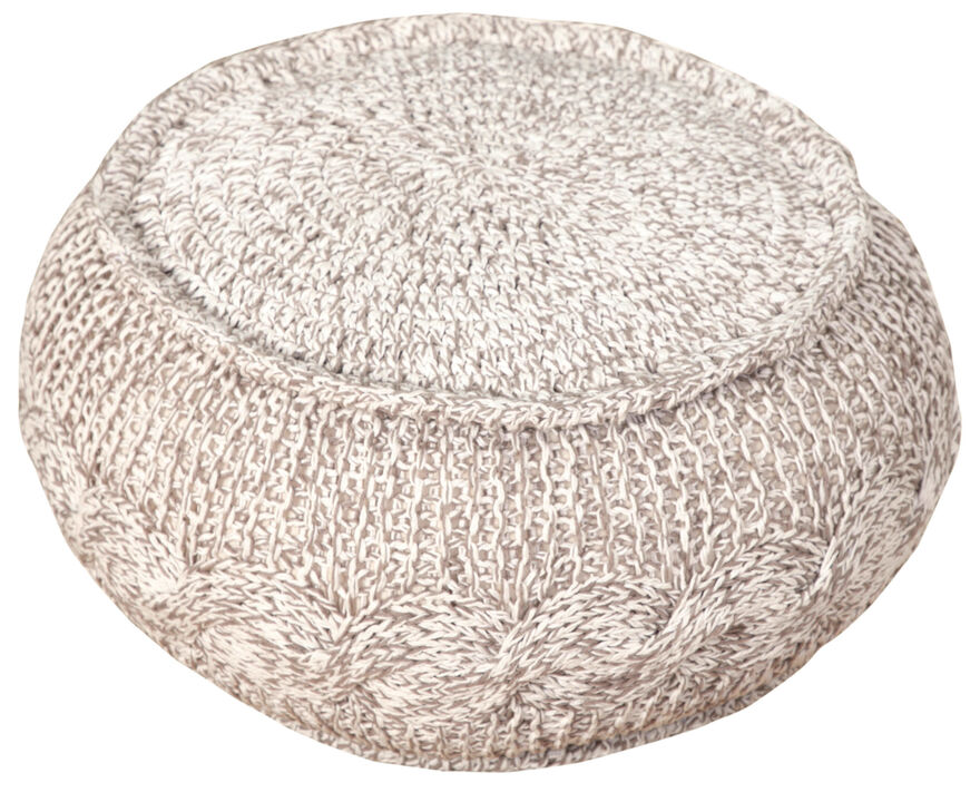 Round Geometric Pouf Ottoman – Cotton Upholstered Accent for Living Room