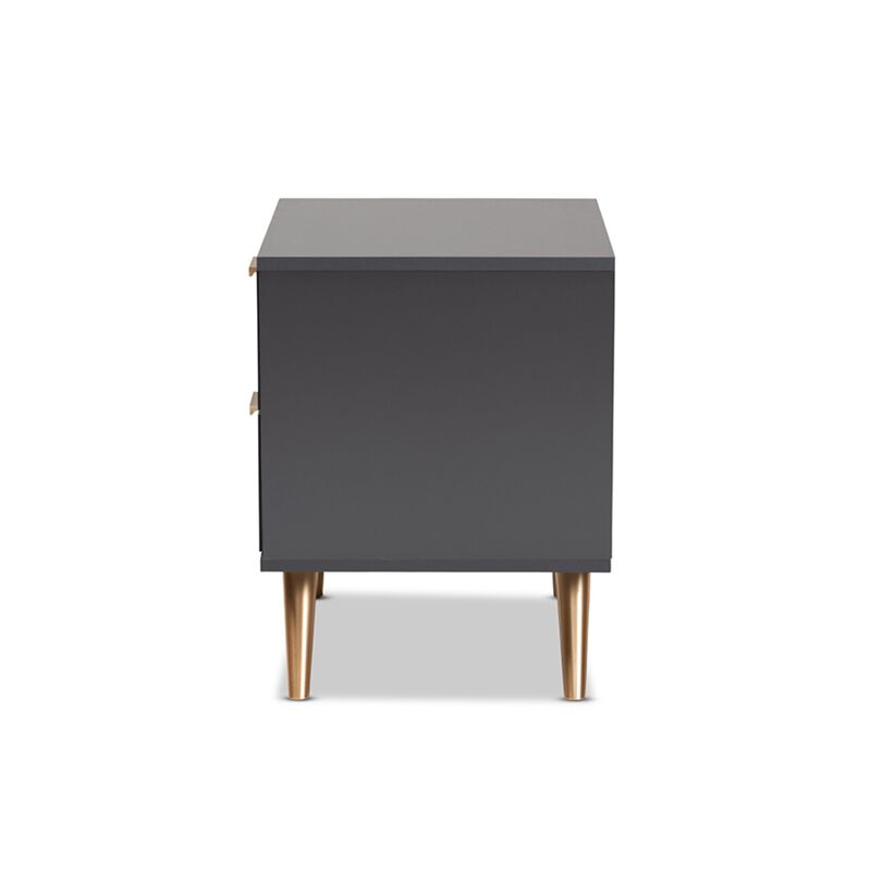Baxton Studio Kelson Dark Grey and Gold Finished Wood 2-Drawer Nightstand