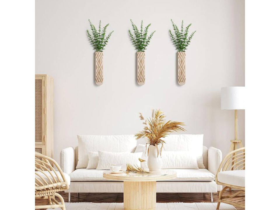 Set of 3 Wood Wall Planters Boho Farmhouse Wall Decor for Plants Display