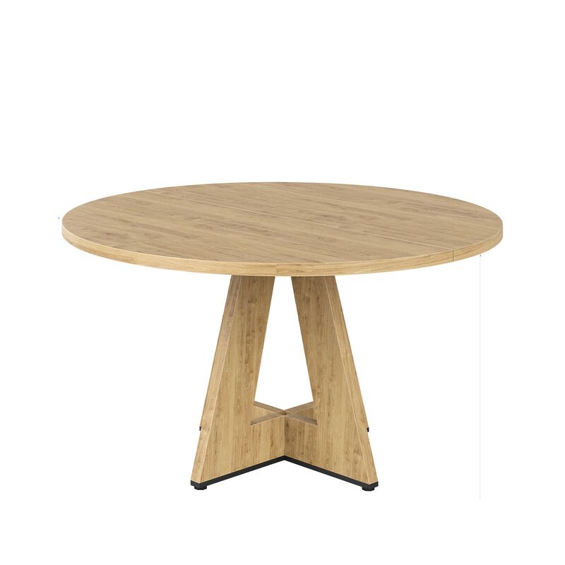 47" Modern Wood Round Dining Table with Sturdy Metal Base image number 0