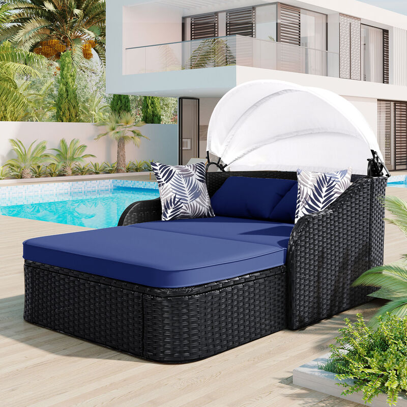 Merax Outdoor Sunbed Daybed with Adjustable Canopy