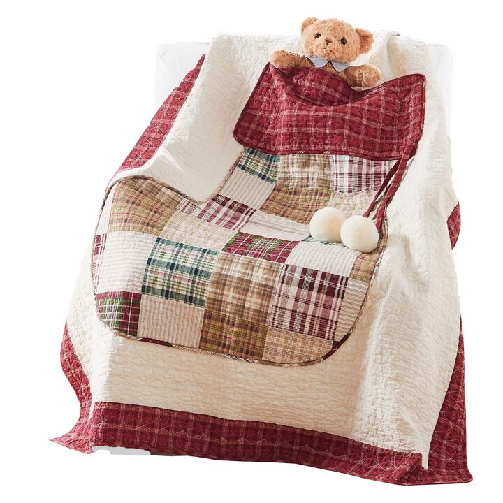 50 x 60 Cotton Quilted Throw Blanket with Fill, Festive Stocking Patch work - Benzara