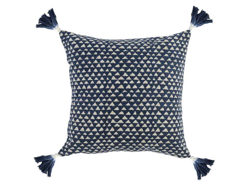 Geometric Pattern Square Fabric Throw Pillow, Blue and White-Benzara