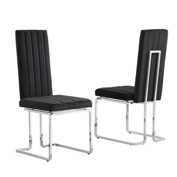 Best Quality Furniture Black Velvet Side Chairs With Silver Base (Set Of 2)