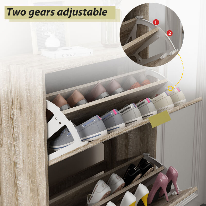 Modern Shoe Storage Cabinet with 3 Drawers & Mirror, Wood 3-Tier Shoe Rack Organizer for Entryway, Bedroom & Hallway (22.4&rdquo;W x 9.6&rdquo;D x 42.1&rdquo;H)
