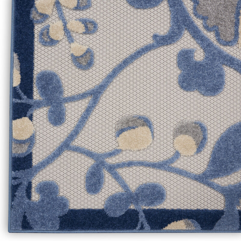 HomeRoots 7' X 10' Blue Gray And Navy Blue Floral Indoor Outdoor Area Rug image number 2