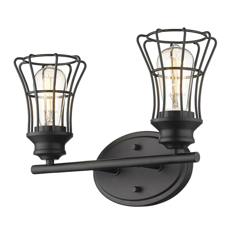 Hivvago Two Light Matte Black Cage Wall Sconce