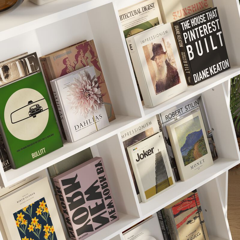 FUFU&GAGA Bookshelf with Contemporary Design, 6 Compartments, Durable Composite Material, (39.4" W x 11.8" D x 47.2" H), White