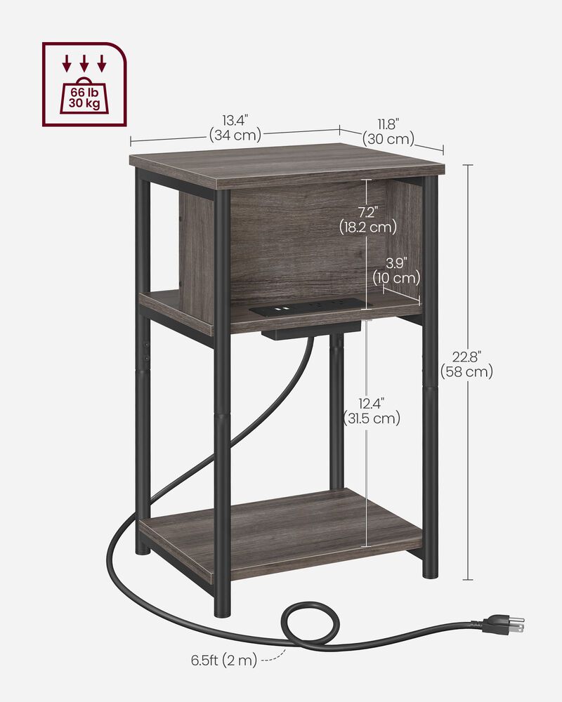 Side Table with Charging Station - 3-Tier End Table with USB Ports and Outlets for Convenient Charging image number 5