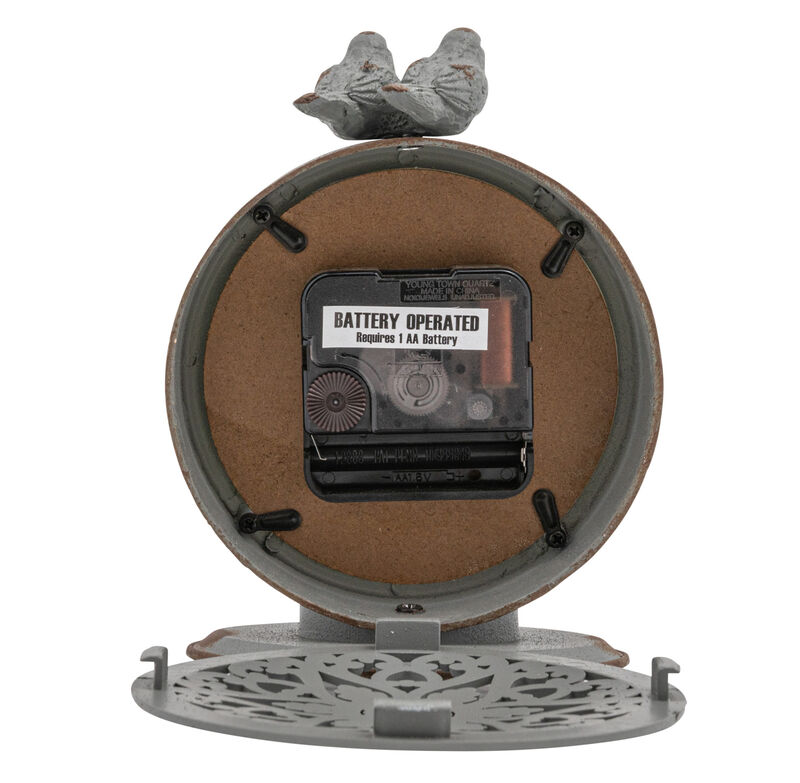 Decorative Pewter Mantel Clock with Bird Accent, Grey Finish image number 2
