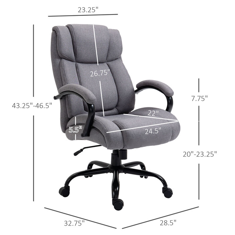 Vinsetto High Back Big and Tall Executive Office Chair 484lbs with Wide Seat, Computer Desk Chair with Linen Fabric, Adjustable Height, Swivel Wheels, Light Grey image number 4