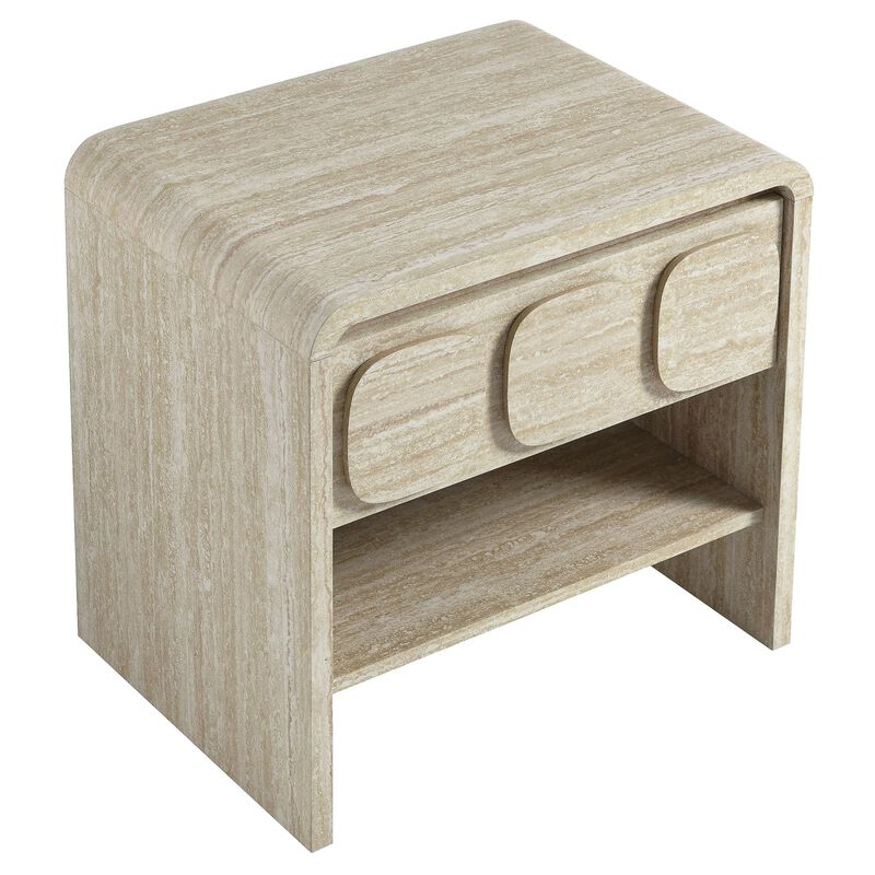 Modway Toscana 1-Drawer Nightstand in Travertine - Rounded Curved-Top Nightstand with Circular Pattern Drawer - Modern Side or End Table for Living Room with Storage Drawer and Shelf image number 3