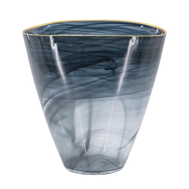HomeRoots 9" Charcoal Abstract Swirl Art Glass Table Vase image number 2