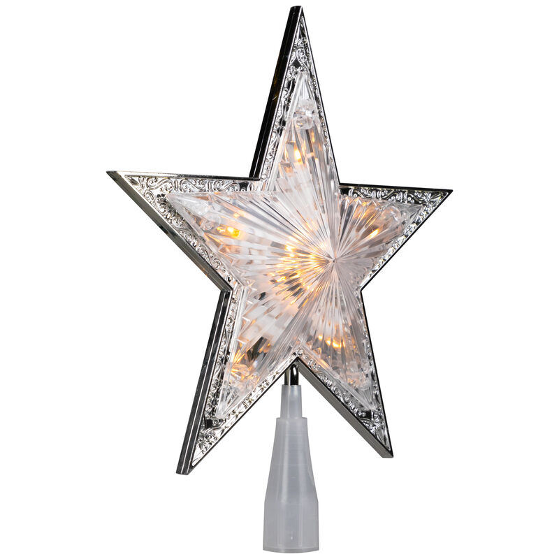 9" Pre-Lit Silver and Clear Crystal 5 Point Star Christmas Tree Topper - Clear Lights image number 3