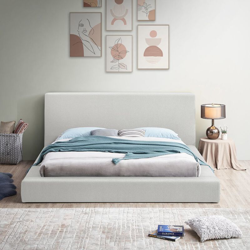 Meridian Furniture Terra Cream Boucle Fabric Full Bed
