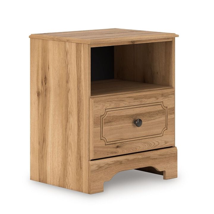 Alia Nighstand with 1 Drawer, USB Port, Open Cubby, Natural Oak Brown