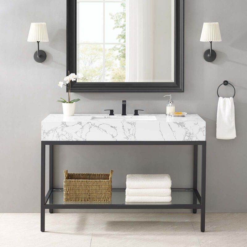 Kingsley 50" Black Stainless Steel Bathroom Vanity image number 1