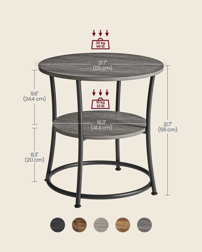 Small Round End Table with 2 Shelves – Ideal for Compact Living Spaces or Minimalist Interiors