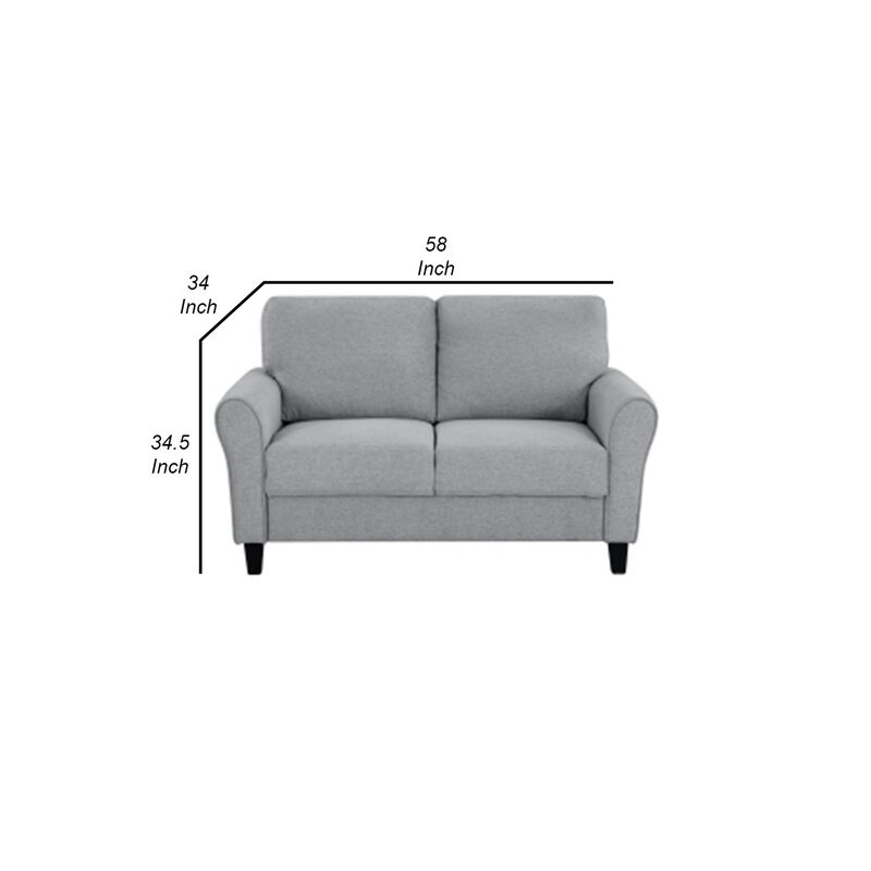 Engi 58 Inch Accent Loveseat, Smooth Gray Polyester, Attached Back Cushion - Benzara