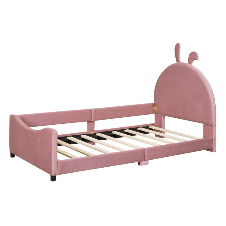Merax Velvet Upholstered Kids Children Daybed Bed