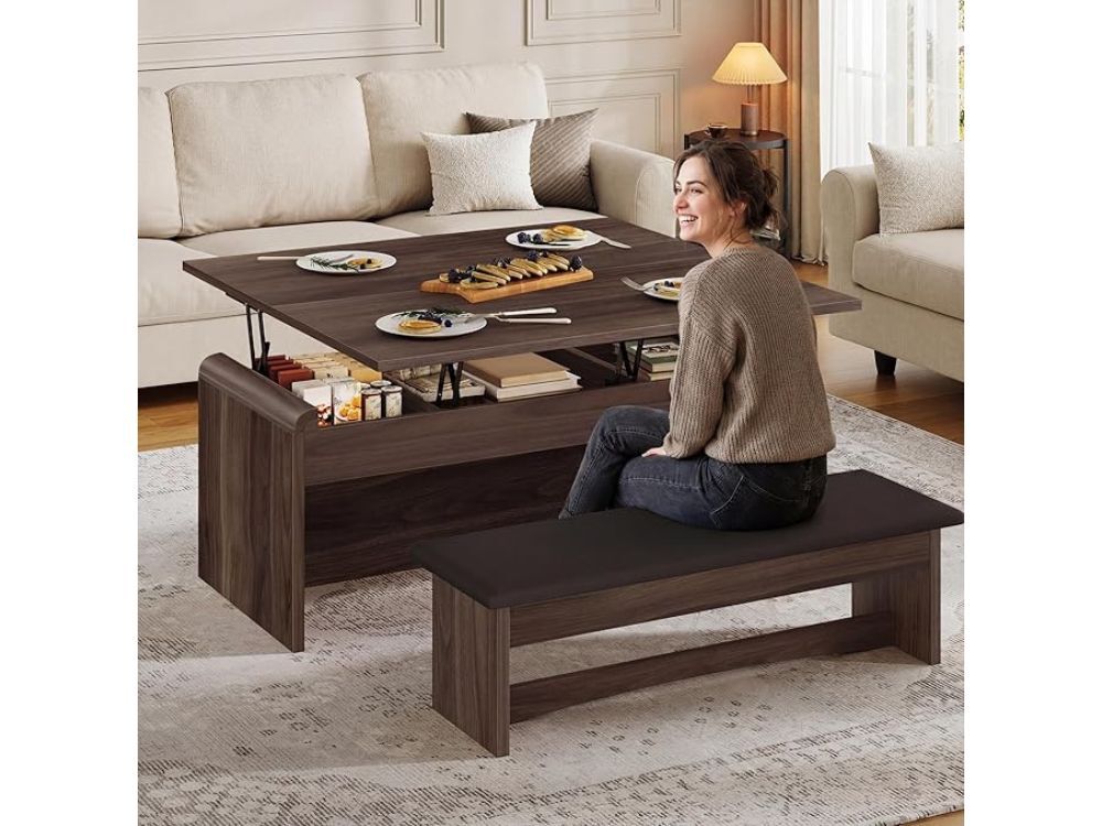 Dual Lift-Top Coffee Table with Bench
