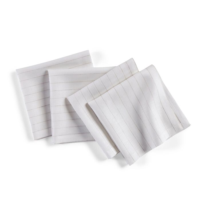 Solino Home 100% Pure Linen Dinner Napkins 20 x 20 Inch Set of 4 - Pinstripe
