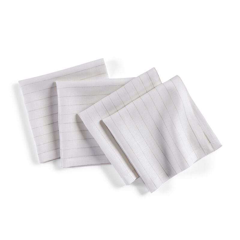 Solino Home 100% Pure Linen Dinner Napkins 20 x 20 Inch Set of 4 - Pinstripe