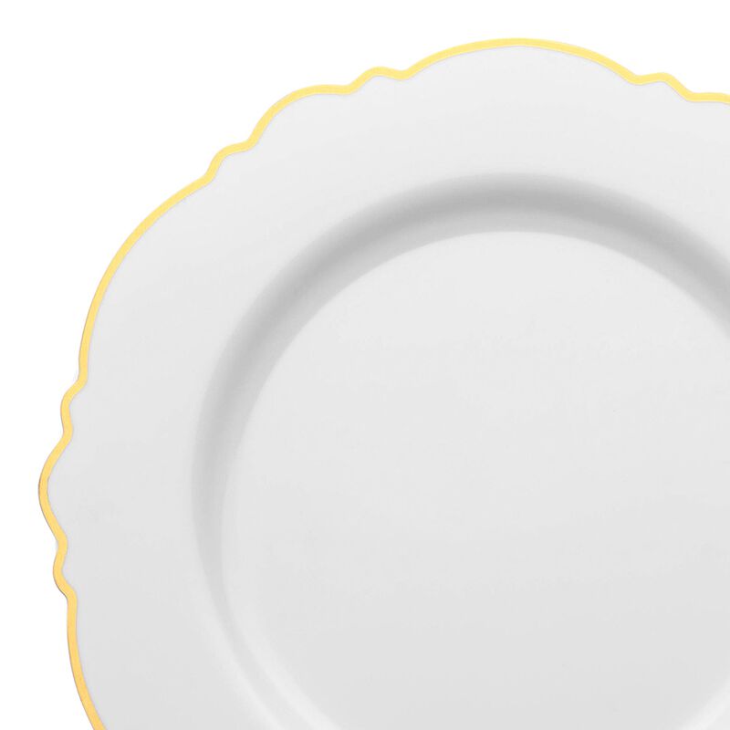 7.5" White with Gold Rim Round Blossom Plastic Salad Plates (120 Plates) image number 8