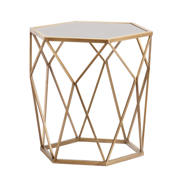 Glass Hexagon Mirrored End Table, Modern Accent Piece for Living Room or Bedroom