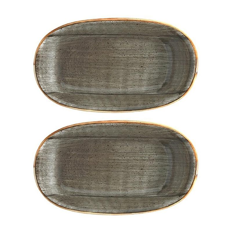 Space 9.5" x 5.5" x h:1.25" Oval Grey Porcelain Platter (Set of 2)