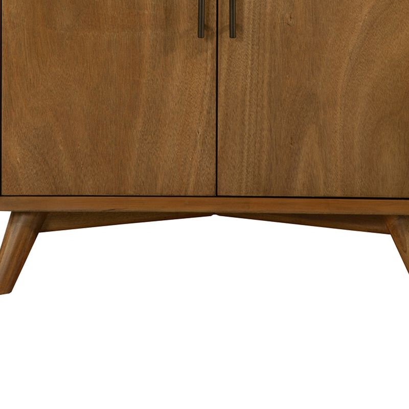Wooden Small Bar Cabinet with Two Doors and Splayed Legs, Brown-Benzara