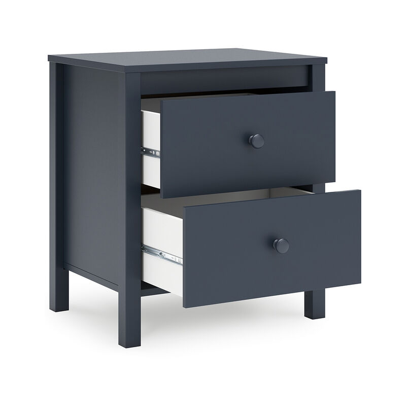 Cian Nightstand, 2 Drawers, Navy Blue Wood, Knob Handles, 24 Inch - Benzara