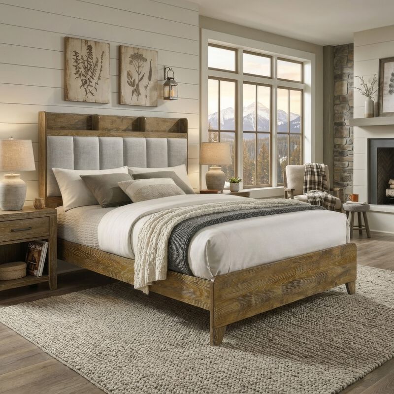Nolan Panel Bed, Channel-Tufted Fabric, Wood image number 8