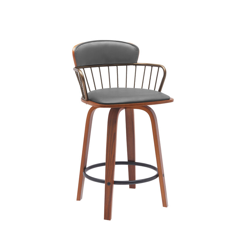 HomeRoots 26" Faux Leather Counter Stool with Low Back and Armrests image number 2