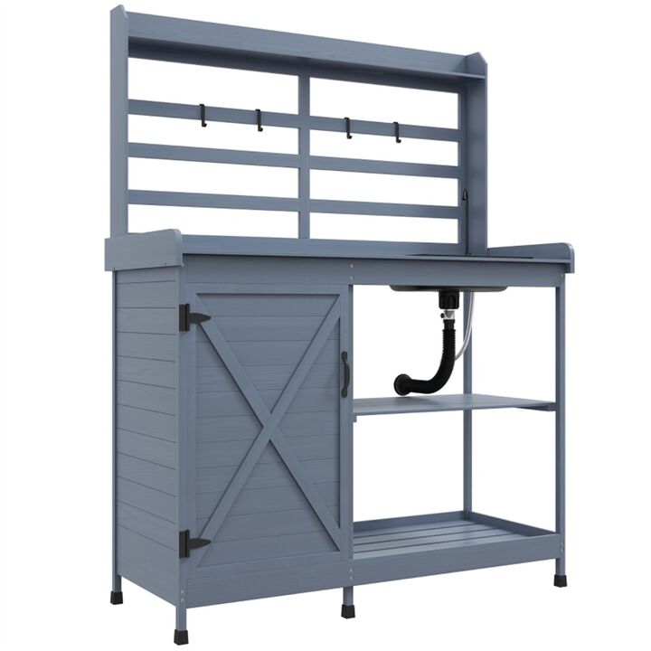 Garden Work Bench with Open Shelves &ndash; Outdoor Potting Table & Storage for Tools